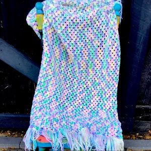 Vintage Pastel Rainbow Bohemian Afghan Throw Blanket Sweet Valentine Candy Heart